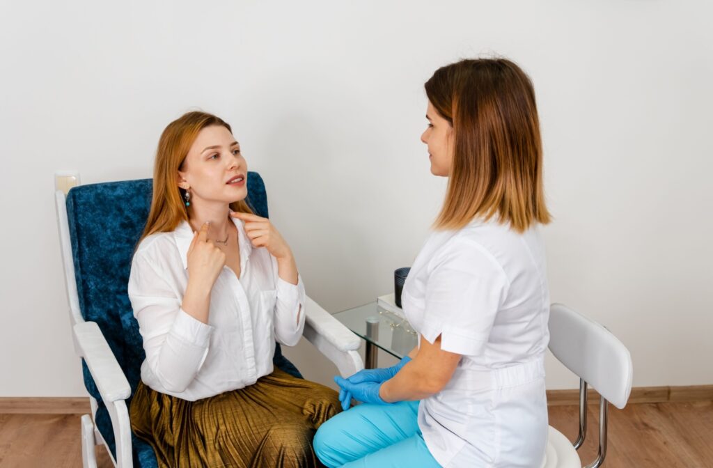 A patient explaining concerns prior to a TriLift facial rejuvenation treatment.