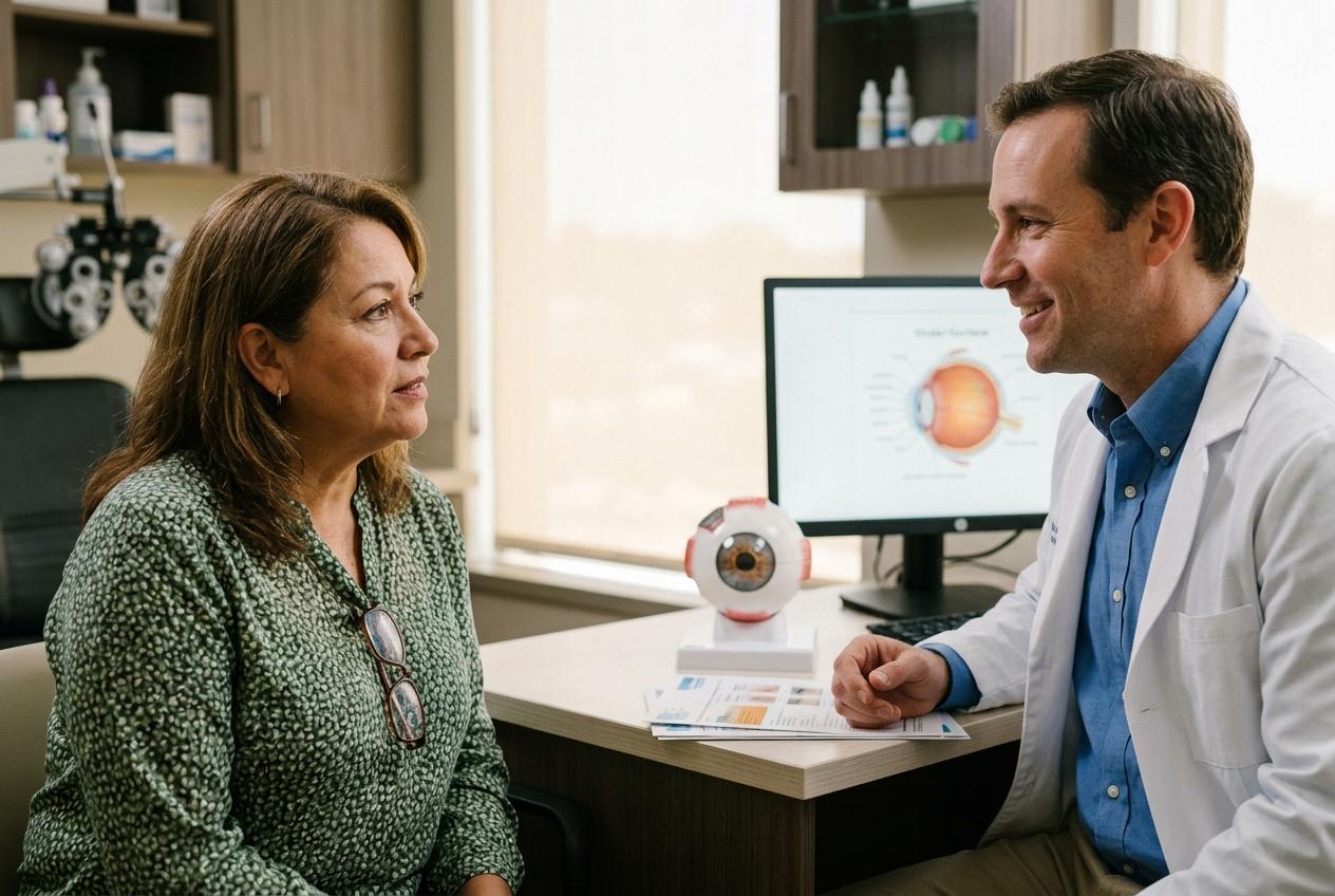 adult talking to optometrist